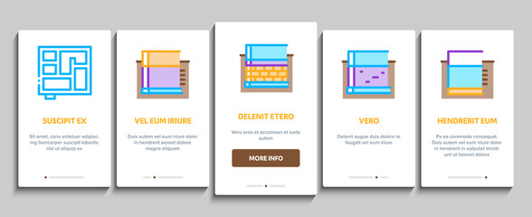 House Foundation Base Onboarding Mobile App Page Screen Vector. Concrete And Brick Building Foundation, Broken And Rickety Basement, Plan And Size Illustrations