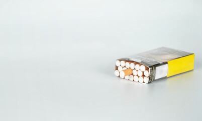 cigarette inside package isolated on white background.