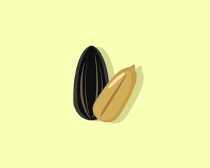 Sunflower seed isolated on yellow background. icon vector illustration.