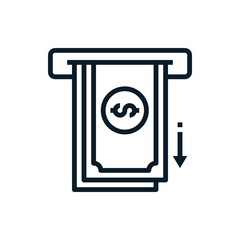 Withdraw money from ATM slot outline icons. Vector illustration. Editable stroke. Isolated icon suitable for web, infographics, interface and apps.
