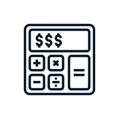 Calculator outline icons. Vector illustration. Editable stroke. Isolated icon suitable for web, infographics, interface and apps.