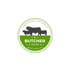 Retro Vintage Cattle Angus Beef Emblem Label Livestock logo design vector illustrations.