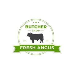 Retro Vintage Cattle Angus Beef Emblem Label Livestock logo design vector illustrations