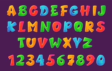 Cartoon childish comic font of colorful letters vector illustration isolated.