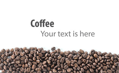 coffee beans roasted on white background.