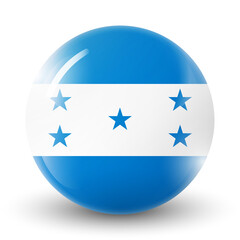 Glass light ball with flag of Honduras. Round sphere, template icon.  national symbol. Glossy realistic ball, 3D abstract vector illustration highlighted on a white background. Big bubble.
