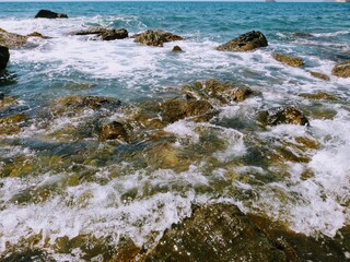 waves on rocks