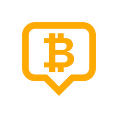 bitcoin currency symbol in speech bubble square orange for icon, cryptocurrency bitcoin money for app symbol, simple flat bitcoin money, currency digital bitcoin symbol for financial concept
