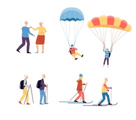 Fototapeta na wymiar Positive active elderly people characters set flat vector illustration isolated.
