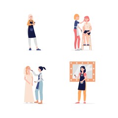 Fototapeta premium Makeup artist and client female characters set flat vector illustration isolated.