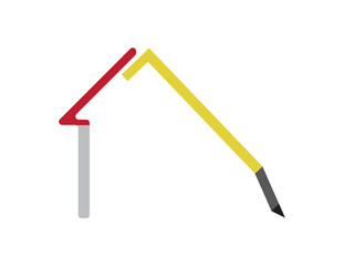 Fototapeta na wymiar Homeschooling icon - house and pencil on White background
