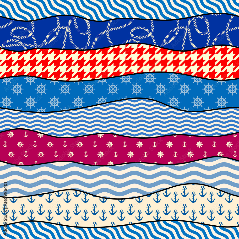 Poster Patchwork seamless pattern in marine style. Vector image.