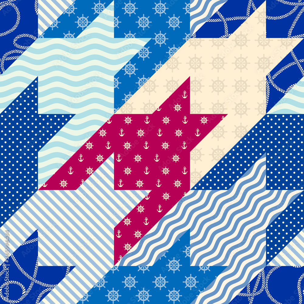 Poster Patchwork seamless pattern in marine style. Vector image.