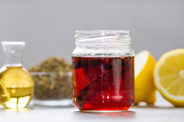 An infusion of organic herbs with honey and lemon