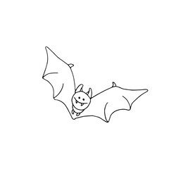 Bat silhouette character. Hand drawn doodle. Illustration for  coloring. Stock vector illustration, isolated on white background.