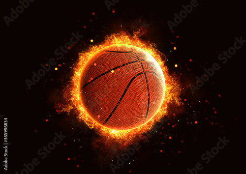 炎に包まれたバスケットボールのボールの3dイラスト Wall Mural K Yu