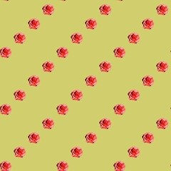 Pattern with diagonal rosaceae on a yellow background