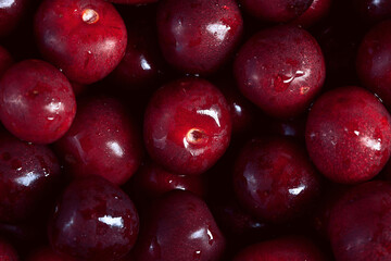 many fresh big sweet cherries super macro photo background