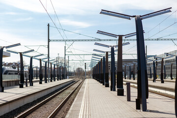 transportation and travel concept - view of empty railway station in tallinn city, estonia