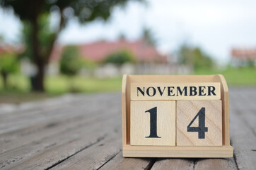 November 14, Number cube with a natural background.