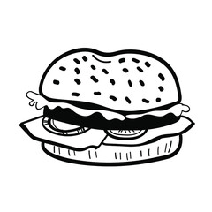 Vector illustration element  with humburger in doodle style. Hand drawn food. Icon, symbol, logo. barbecue. 