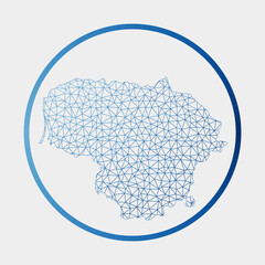 Lithuania icon. Network map of the country. Round Lithuania sign with gradient ring. Technology, internet, network, telecommunication concept. Vector illustration.