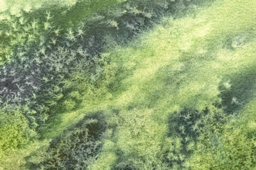 Abstract art background gray and green colors. Watercolor painting on canvas with frost stains olive gradient.