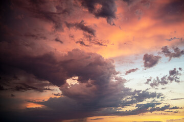 Beautiful dark orange sky evening beauty and clouds at sunset