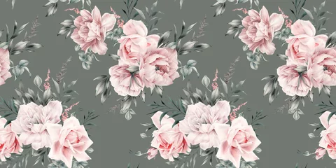 Gordijnen Vintage Bloemen Seamless floral pattern with flowers on summer background, watercolor illustration. Template design for textiles, interior, clothes, wallpaper  © ola-la