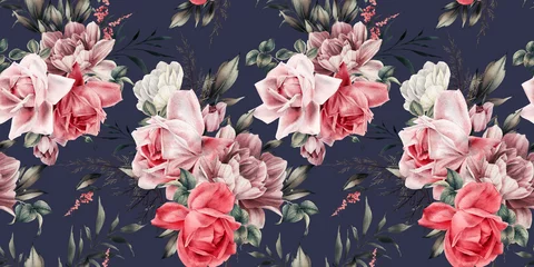  Naadloze bloemmotief met bloemen op zomer achtergrond, aquarel illustratie. Sjabloonontwerp voor textiel, interieur, kleding, behang © ola-la