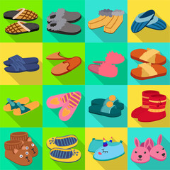 House slipper flat vector set icon. Isolated flat icon slipper and shoes.Vector illustration summer and spa shoe.