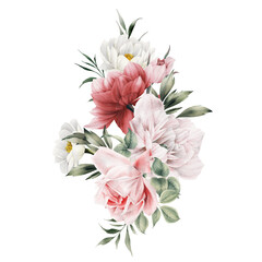 Obraz premium Bouquet of flowers, can be used as greeting card, invitation card for wedding, birthday and other holiday and summer background. Watercolor illustration