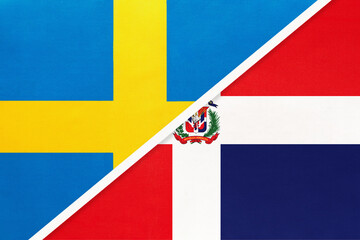 Sweden and Dominican Republic, symbol of national flags from textile. Championship between two countries.