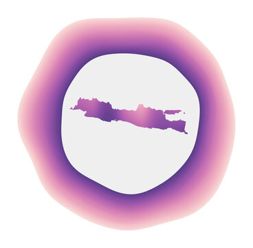 Java icon. Colorful gradient logo of the island. Purple red Java rounded sign with map for your design. Vector illustration.