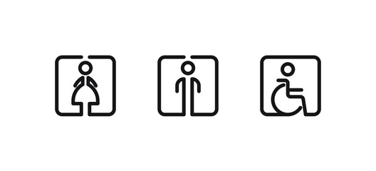 Men, women and disabled restroom toilet vector signs set.