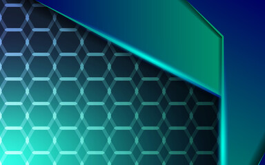 luxury abstract premium green vector background banner with blue line.Overlap layers with paper effect.Realistic light effect on textured hexagon background.vector illustration.