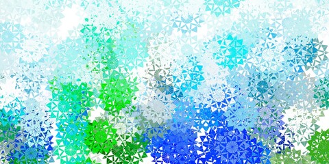 Light blue, green vector template with ice snowflakes.