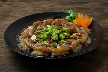 Shrimps (Saewoo-Jang) in Soy Sauce marinated sprinkle chili, garlic Good tasty dish Korean food
