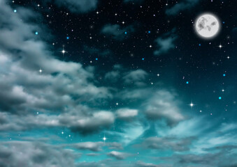 幻想的な空（満月と星と雲　02）