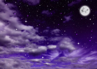 幻想的な空（満月と星と雲　03）
