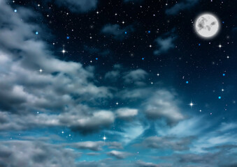幻想的な空（満月と星と雲　01）