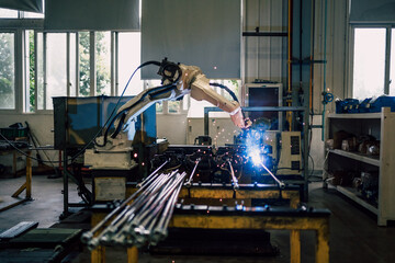 robot arm working in factory