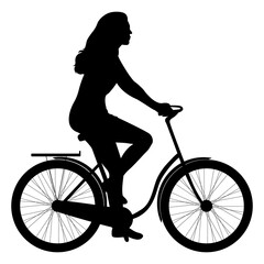 Fototapeta na wymiar Silhouette of a woman on a bicycle isolated on a white background. Beautiful athletic woman. Leisure activities and sports. Healthy lifestyle. Vector illustration