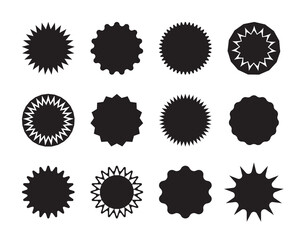 Sticker of star. Circle shape of starburst for offer, sale and price. Icon of burst discount. Blank label for advertising, retail. Black special tag, banner for marketing. Badge for shopping. Vector
