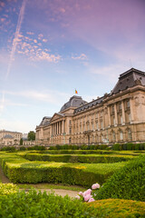 Summer sunset over the Royal Palace of Brussels in Belgium - vivid colors wide view