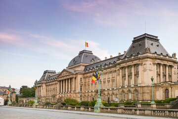 Summer sunset over the Royal Palace of Brussels in Belgium - vivid colors wide view