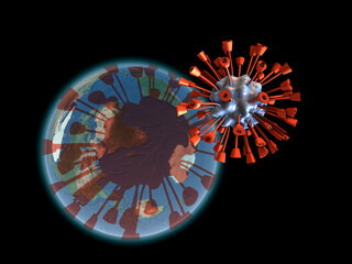 Dangerous viral disease COVID-19 covered the planet Earth with a red shadow