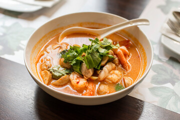 A bowl of tom yum soup