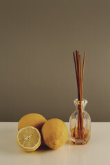 still life lemons with incense