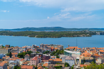 Naklejka na ściany i meble Panoramic view from the top of Barone Fortress in Sibenik, Dalmatia, Croatia